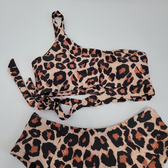 Women One Shoulder High Waisted Bikini Tie High Cut Two Piece Swimsuit NEW - Picture 4 of 12